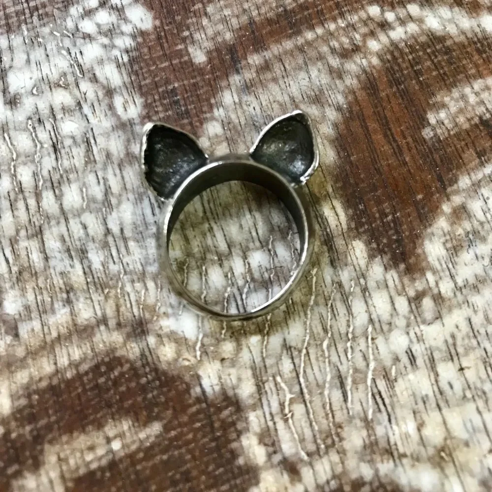 2 Kitty Cat Ring Kawaii Brass and Silver Size 7